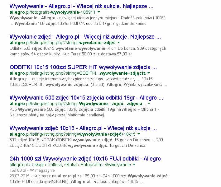 wywoływanie zdjęć Allegro wyniki wyszukiwania google