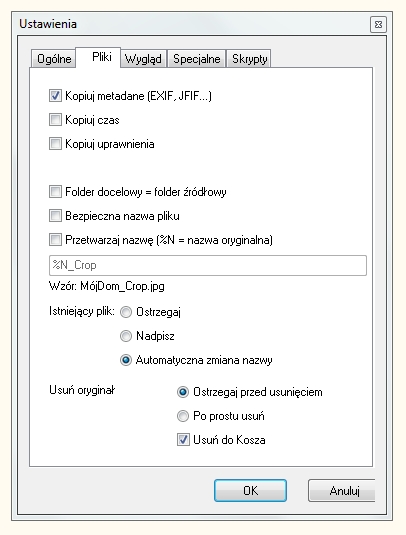Konfiguracja plików w JPGCrops